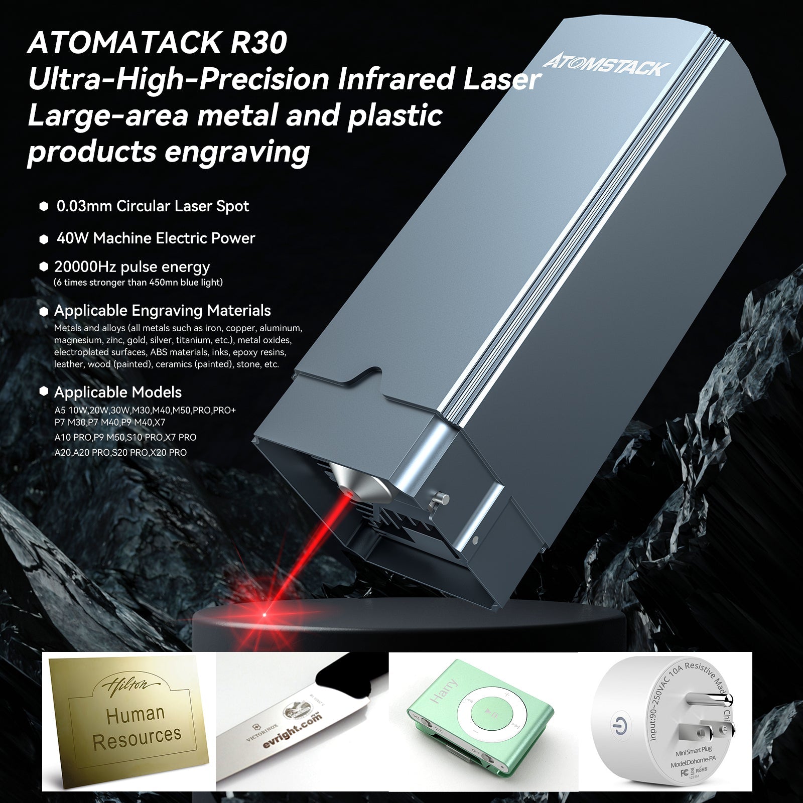 Atomstack R30 Infrarot-Lasermodul 1064 nm Laser zum Gravieren aller Metalle und Kunststoffe
