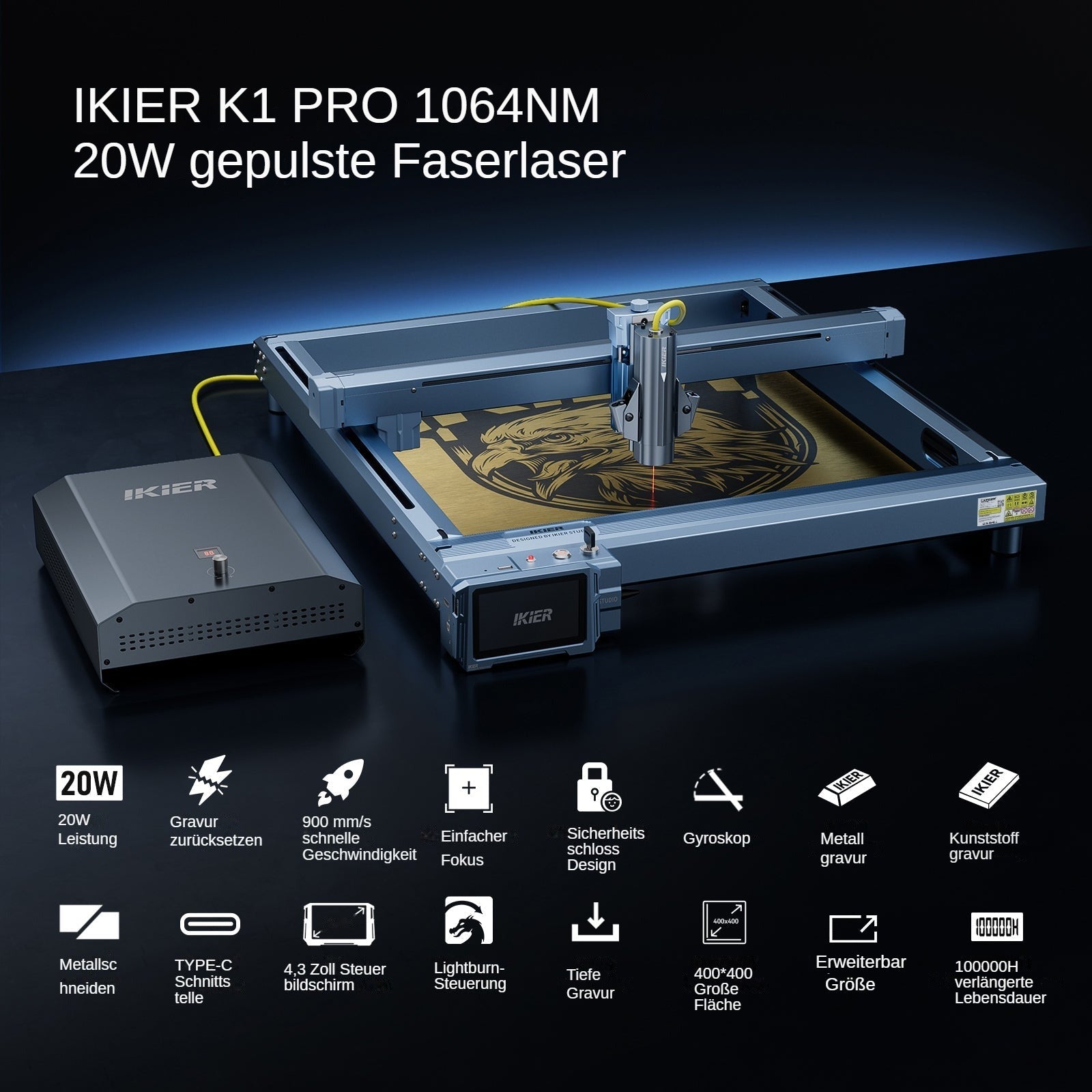 incisore laser a fibra iKier K1 Pro 1064nm 20W